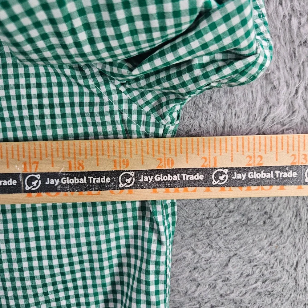 Vineyard Vines Whale Shirt Boys XL Green Gingham Check Button Down Long Sleeve